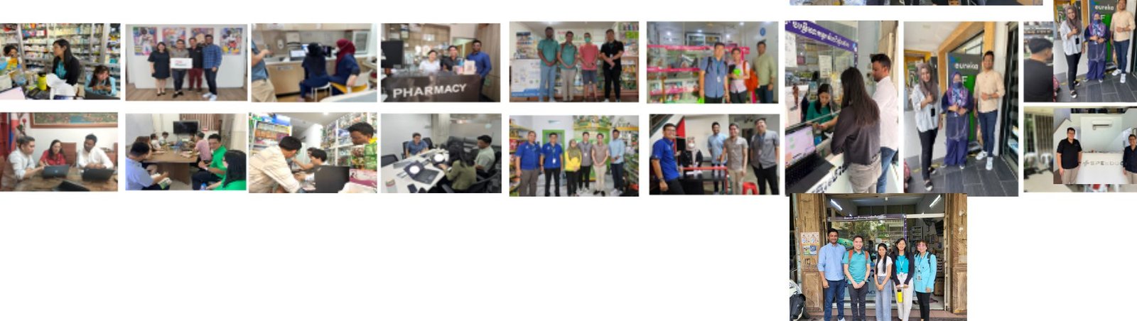 Photo collage of in-person user testing sessions in pharmacies and clinics across nine markets